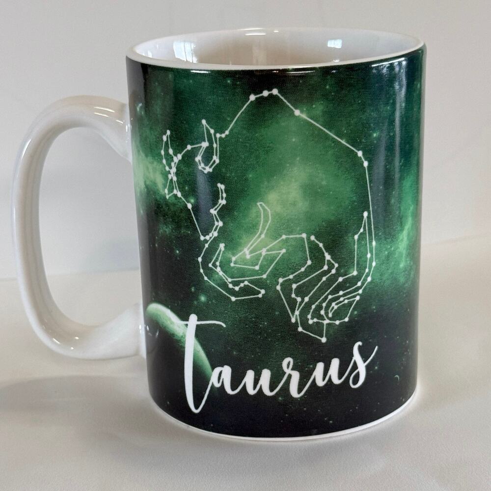 Fisher Taurus Zodiac Cup Mug 20 oz Stoneware Green Bull Constellation Astrology